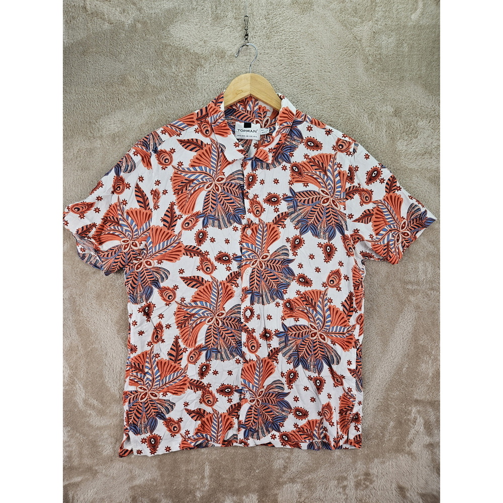 TOPMAN Hawaiian Shirt Abstract Paisley Floral Pattern Multicolor Button-down
